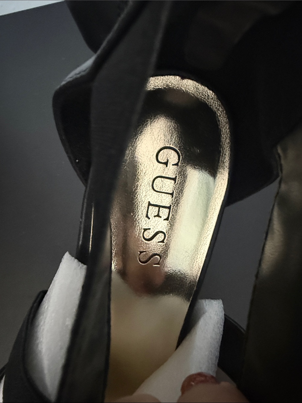 NWOT Guess Black Wedge Sandals with Gold Zip Accent - Picture 4 of 5